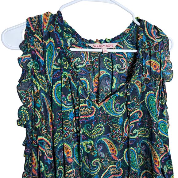 Willow Drive Blouse Women's XL Paisley Colorful Cold Shoulder Ruffle V-Neck Top - Picture 2 of 9